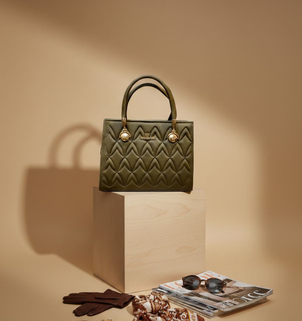 Luxury Quilted Top Handle Handbag – Elegant Structured Purse with Gold Hardware