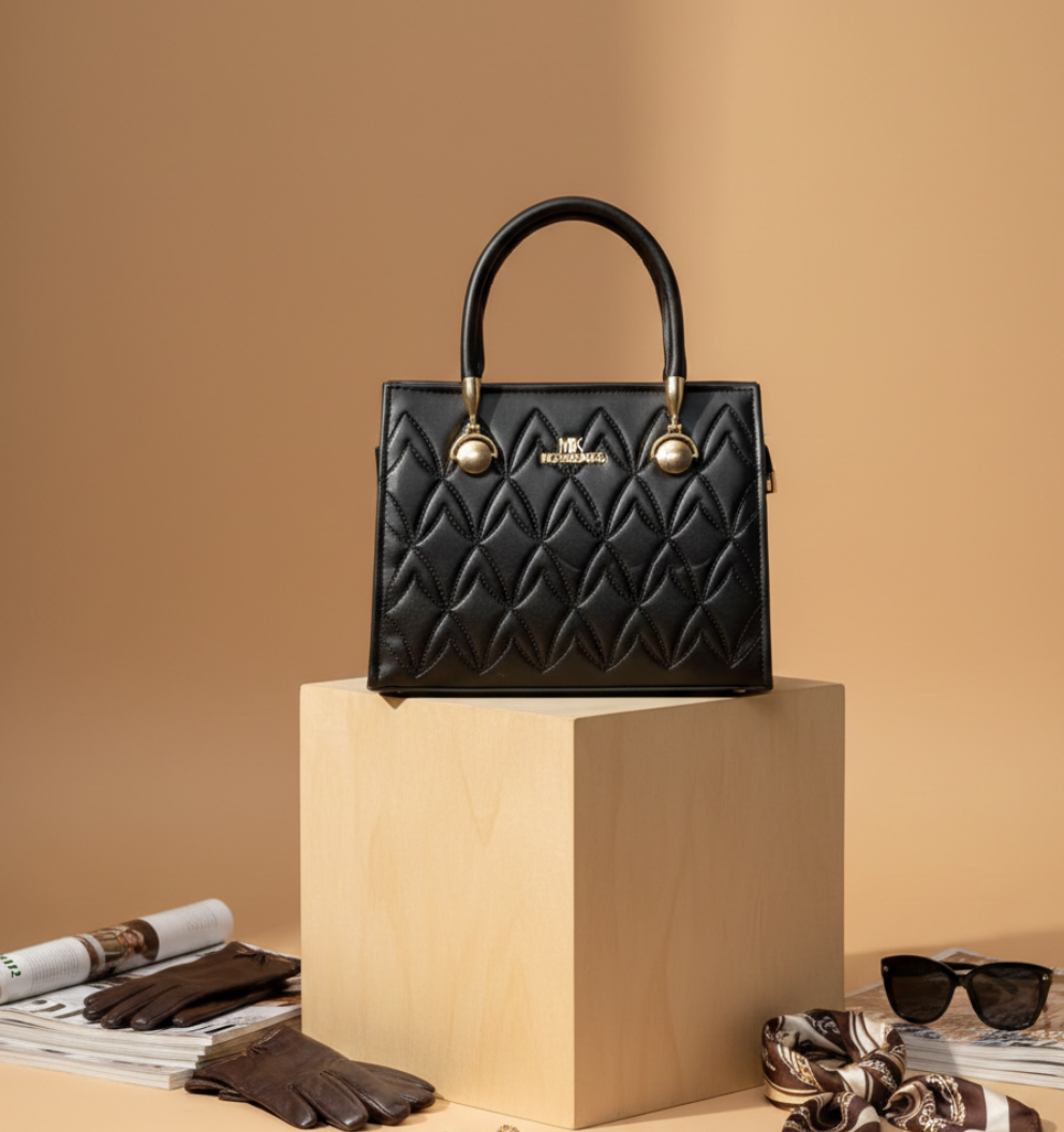 Luxury Quilted Top Handle Handbag – Elegant Structured Purse with Gold Hardware