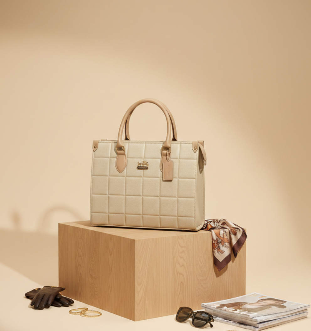 Luxury Quilted Top Handle Handbag – Elegant Structured Purse with Gold Hardware