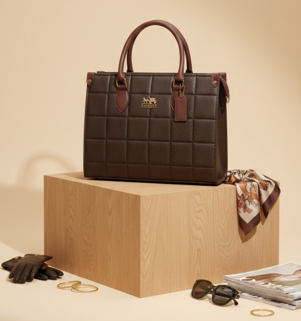 Luxury Quilted Top Handle Handbag – Elegant Structured Purse with Gold Hardware