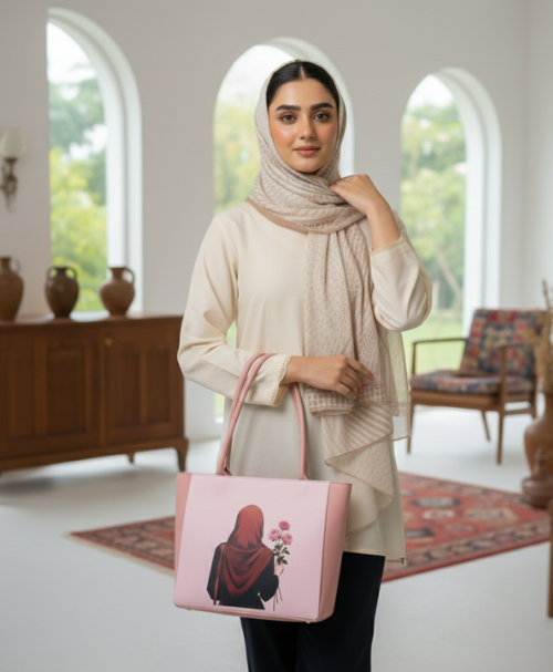 Hand-Painted Aesthetic Hijabi & Roses Canvas Carryall Bag