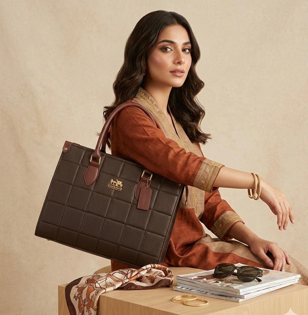 Luxury Quilted Top Handle Handbag – Elegant Structured Purse with Gold Hardware